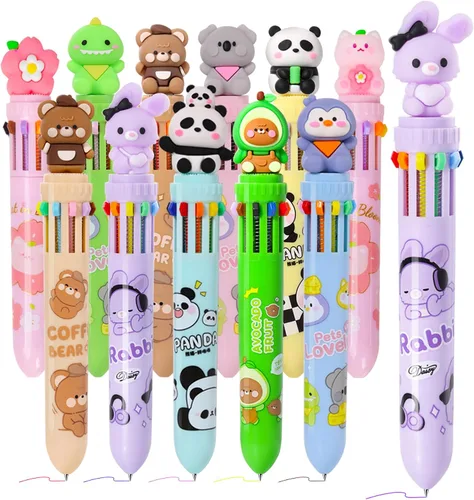 Heliar Bolígrafo multicolor de 0.028 in, bolígrafos de colores 10 en 1, bolígrafos retráctiles de animales para oficina, suministros escolares,
