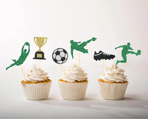 Miniatura 3 de 24 decoraciones de fútbol para cupcakes para decoración de fútbol, fiestas temáticas de fútbol deportivo, decoración de cumpleaños, baby shower