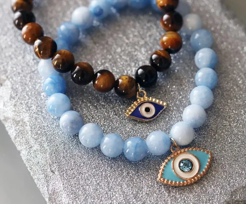 Miniatura 3 de T. VICTORIA - Brown Natural Tiger Eye Evil Eye Protection Prosperity Solar Plexus Chakra Healing Crystal Charm Beaded Stretch Gemstone Bracelet
