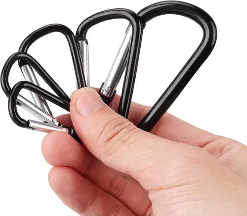 Miniatura 4 de SWATOM Mosquetón de aluminio con clip de gancho a presión llavero de 1.5/1.9/2.2/2.4/2.8 pulgadas, mosquetones negros (10P/20P)