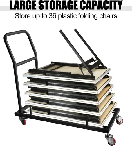 Miniatura 2 de Silla plegable Dolly para sillas plegables con 2 ruedas giratorias, estantes plegables de acero en forma de L para restaurante y cocina casera