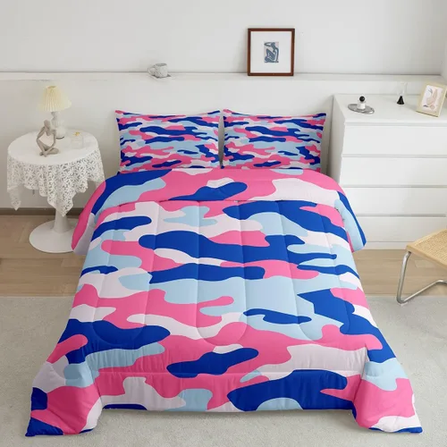 Miniatura 35 de Feelyou Juego de edredón de camuflaje naranja para niños, tamaño individual, juego de ropa de cama de camuflaje estilo militar para niños y niñas