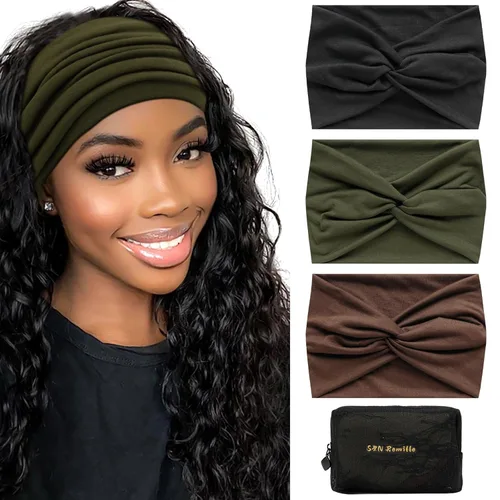 S&N Remille Diademas anchas para mujer, banda para el cabello grande, diadema elástica antideslizante con nudo trenzado, accesorios para yoga y