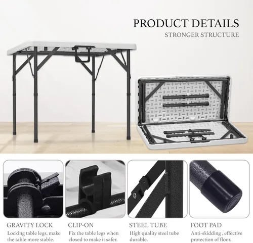 Miniatura 6 de AJP Distributors Mesa plegable portátil de plástico de 3 pies 34 pulgadas, parte superior resistente con asa de transporte, interior y exterior