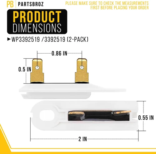 Miniatura 2 de PartsBroz WP3392519 3392519 Fusible térmico para secadora G4AP0500 TF091C (paquete de 2) - Fusible térmico para secadora de hidromasaje, fusible