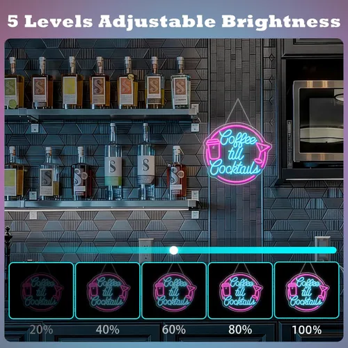 Miniatura 3 de Letreros de neón de café hasta cóctel para decoración de pared, luz de neón LED regulable, letreros de luz de café para iluminación de hogar, regalo