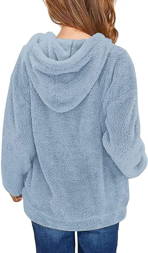 Miniatura 2 de Haloumoning Sudadera con capucha de forro polar mullido para niñas de 4 a 15 años