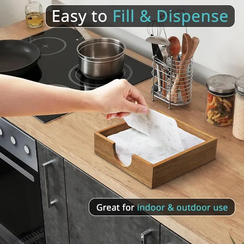 Miniatura 4 de Servilletero de madera de acacia para mesa, servilleteros para servilletas de papel, servilletero plano para almuerzo, servilleteros para decoración