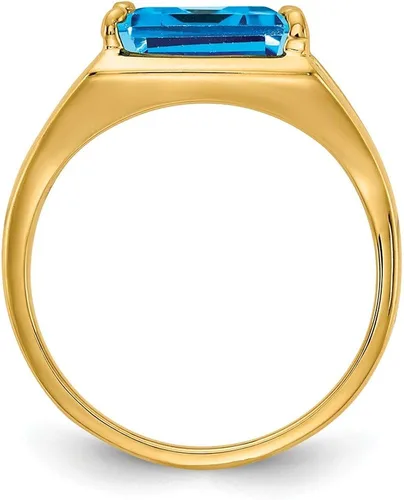 Miniatura 2 de Anillo de compromiso de oro amarillo macizo de 14 quilates, 0.354 x 0.276in, talla esmeralda, topacio azul