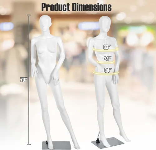 Miniatura 3 de Giantex Maniquí femenino de cuerpo completo de 70 pulgadas, forma de vestido de tamaño real con cabeza giratoria de 360°, diseño desmontable