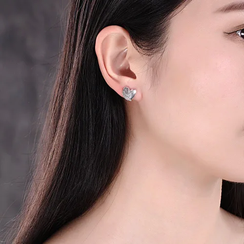 Miniatura 2 de Aretes de corazón de ala de ángel en plata de ley antigua 925 con espalda de mariposa 0.433x0.406 in, Plata de ley Turquesa Perla