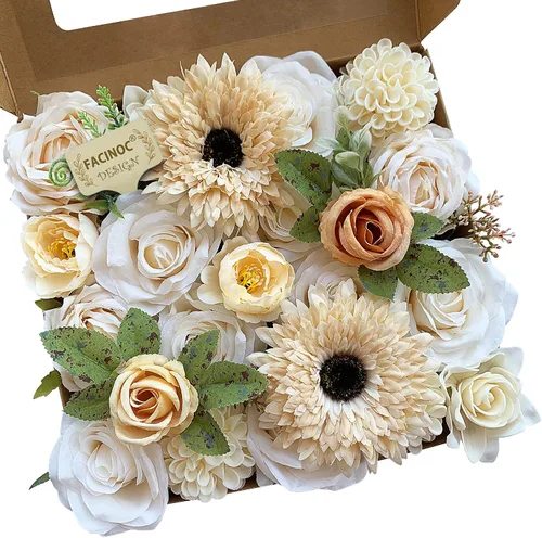 Miniatura 22 de FACINOC Rosas Flores Artificiales Ramo Combo Caja Set para Bricolaje Centros de Mesa de Boda para Mesa Nupcial Baby Shower Fiesta Decoraciones