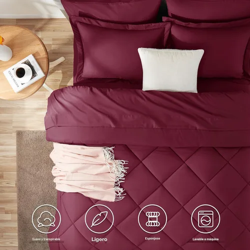 Miniatura 2 de CozyLux Juego de edredón tamaño King color burdeos - 7 piezas, juego de cama en una bolsa, tamaño King, juego de ropa de cama de lujo suave