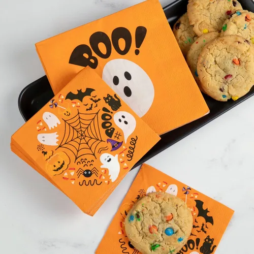 Miniatura 7 de Juego de vajilla desechable de 80 piezas con diseños de fantasma y calabaza, incluye platos de 9 y 7 pulgadas, servilletas de cóctel y almuerzo