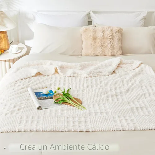 Miniatura 4 de EXQ Home Manta de forro polar para sofá o cama, manta decorativa jacquard con patrón de retazos de gofre 3D, acogedora manta de franela suave