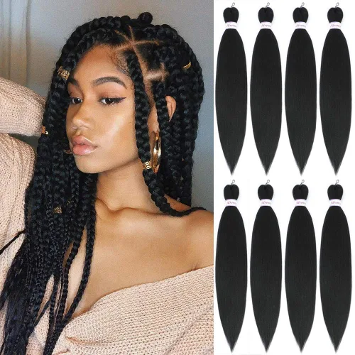 Miniatura 30 de Alrence Cabello estirado para hacer trenzas, trenza larga de 30 pulgadas, 8 paquetes, extensiones profesionales de trenzado de cabello sintético, 1b#