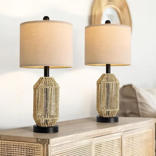 Miniatura 14 de OYEARS Lámparas de mesa de 22.5" para sala de estar, juego de 2 lámparas boho para dormitorios, lámpara de mesita de noche para veladores, lámpara