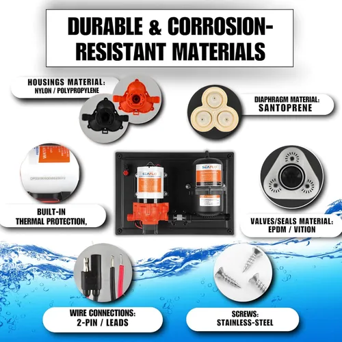 Miniatura 6 de SEAFLO Sistema de Bomba de Agua y Tanque Acumulador Serie 33 - 12V CC, 3.0 GPM, 45 PSI, Tanque de 0.2 Galones - Reduce el Ciclo para Aplicaciones
