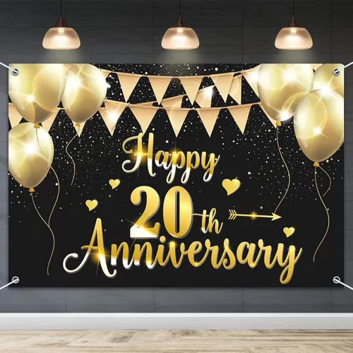 Miniatura 23 de HAMIGAR Fondo de pancarta de feliz 15 aniversario de 6 x 4 pies, 15 decoraciones de aniversario de boda, suministros para fiestas, color negro