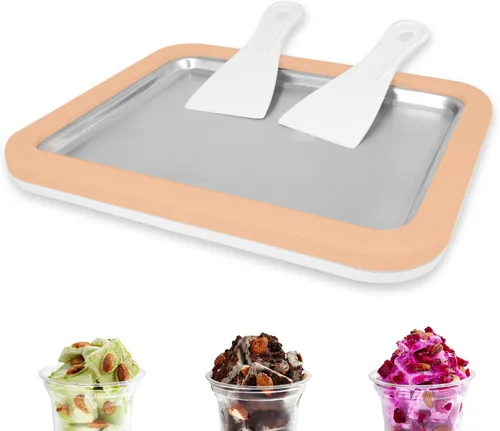 Miniatura 12 de Máquina para Hacer Helados Enrollados Máquina de Helado Instantáneo con 2 Espátulas Placa de Yogur Congelado Casero DIY Bandeja Instantánea