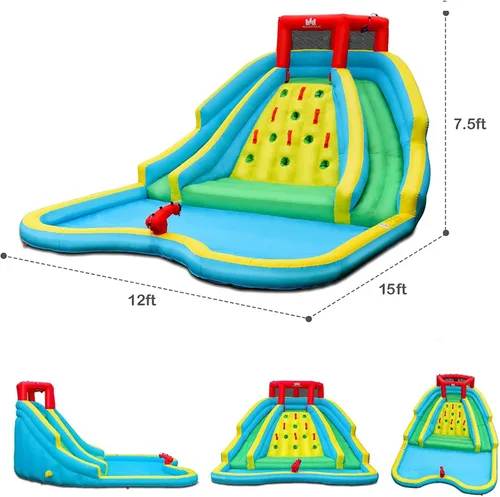 Miniatura 2 de Boundtech - Casa inflable de agua para saltar, con doble tobogán, para niños, con pared para escalar, cañón de agua, chapoteadero, incluye bolsa