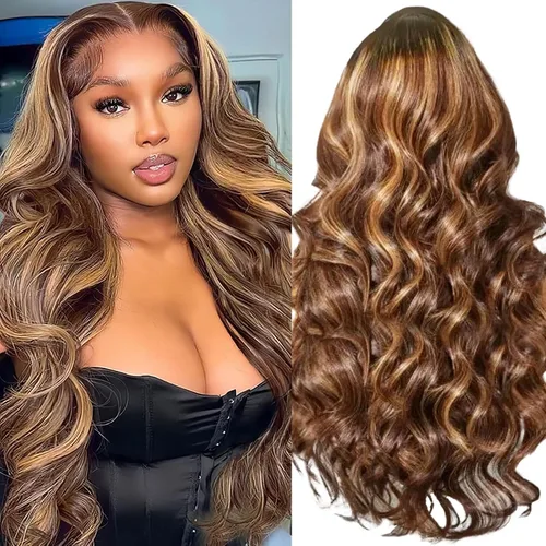 Miniatura 91 de Peluca de cabello humano con encaje frontal de onda corporal, rubio 613, brasileña 13x4, peluca frontal de encaje rubio de 200 densidad, nudos Rubio