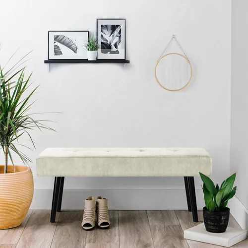 Miniatura 5 de Comfy to go Banco de Entrada - Banco Beige para Dormitorio, Otomana Moderna para Pie de Cama, Bancos Acolchados de Pana para Sala de Estar