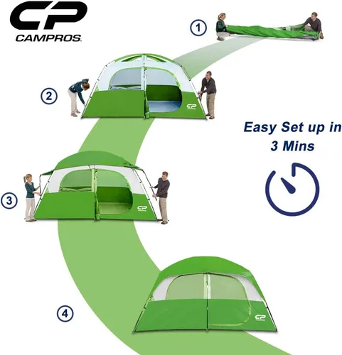 Miniatura 8 de CAMPROS CP Upgraded 6/8 Person Camping Tents, Waterproof Windproof Family Tent with Larger Mesh Windows & Door, Double Layer, Easy Set Up, Verde-6