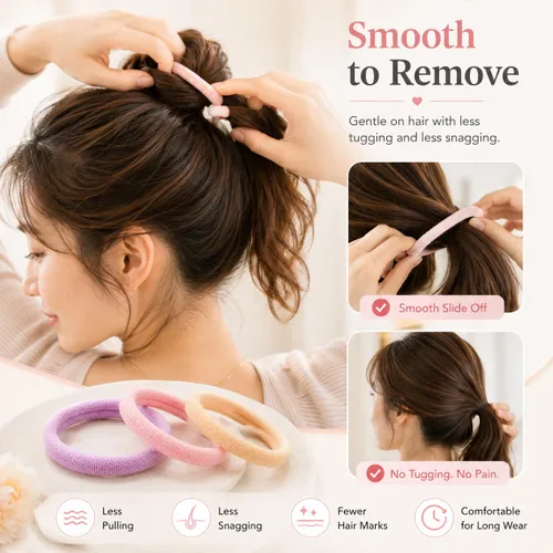 Miniatura 5 de Paquete de 100 ligas para el cabello, 12 colores, diseño sin costuras, fuerte elasticidad, no se cae, se desliza suavemente sin enredos