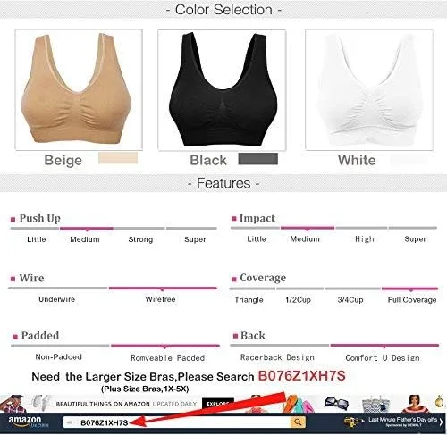 Miniatura 7 de Cabales Womens Pull On Style Seamless Comfortable Wire-Free Yoga Bra with Removable Pads