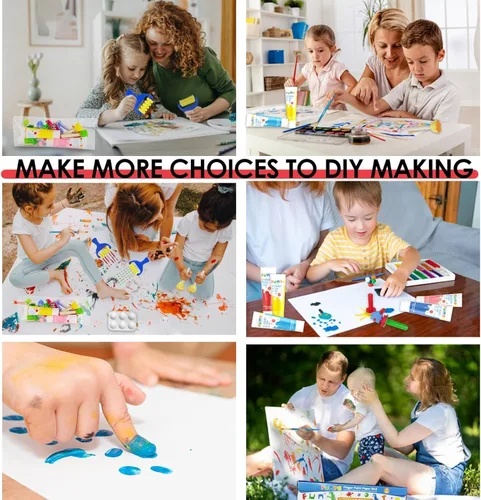 Miniatura 7 de Funto Juego de pintura de dedos lavable para niños, 25 piezas de suministros de pintura artística no tóxicos para bebés, incluye rollo de papel