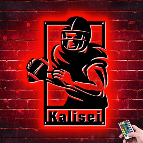 Miniatura 16 de Letrero de metal personalizado para jugador de fútbol con luz LED, nombre y número personalizado, arte de pared de fútbol, letrero de neón