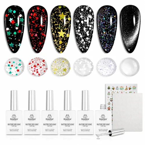 Miniatura 18 de Beetles - Juego Carnival Evergreen de 6 esmaltes de uñas de gel con purpurina, kit de 6 piezas con lámpara de remojo, aguacate, diseño de arte