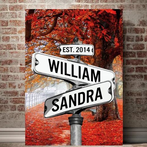 Miniatura 8 de Mapileng Lienzo personalizado de Crossroads Street Sign para parejas, nombres personalizados y fecha, arte de pared vintage, regalo del día de San