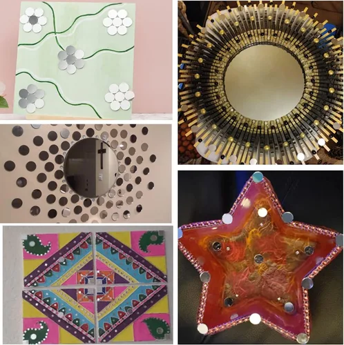 Miniatura 7 de 20 azulejos redondos de espejo de cristal, hoja de espejo circular pequeño de 1.18 pulgadas, azulejos de mosaico de espejo autoadhesivos