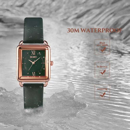 Miniatura 3 de SKMEI - Reloj de pulsera para mujer, de piel, rectangular, elegante, para mujer, Classic, Verde-D