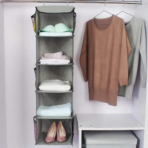 Miniatura 2 de BrilliantJo Organizador colgante de armario con 5 estantes, 2 unidades de almacenamiento colgante con 6 bolsillos laterales para bolsas de ropa, 43
