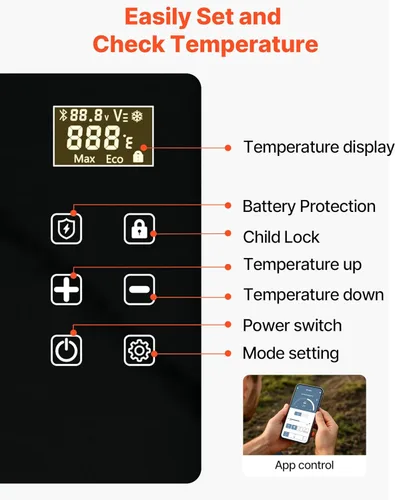 Miniatura 5 de VEVOR Refrigerador de automóvil, DC 12/24V AC100-240V, enfriador eléctrico de -4 °F a 68 °F con control de aplicación, congelador de automóviles