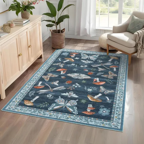 Miniatura 56 de ROYHOME - Alfombra con diseño de hongos e insectos, para pasillos, cocina o baño, antideslizante, lavable, suave, larga, 2 x 6, beige