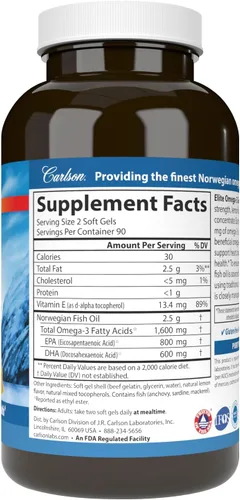 Miniatura 2 de Carlson Labs Elite Omega-3 Gems Aceite de pescado 1250 mg, 180 cápsulas blandas