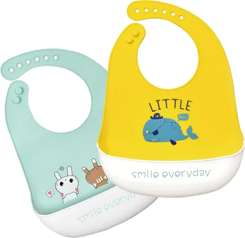 Miniatura 8 de Baberos de silicona para bebés y niños pequeños, 2 juegos de baberos de alimentación para niños y niñas, baberos ajustables suaves e impermeables