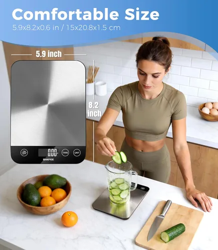 Miniatura 6 de Báscula digital de cocina de 33 libras, báscula de alimentos recargable con acero inoxidable, gramos y onzas, carga USB, 0.04 oz de alta precisión