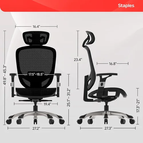 Miniatura 3 de Staples Hyken - Silla de trabajo giratoria ergonómica, silla de oficina ajustable con malla transpirable y soporte lumbar, perfecta para el hogar