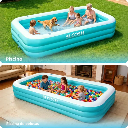 Miniatura 6 de SLOOSH Alberca inflable para adultos con asientos, de 120 pulgadas x 72 pulgadas x 22 pulgadas, piscina familiar resistente y gruesa por encima