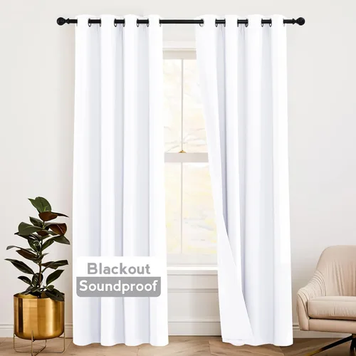 Miniatura 56 de RYB HOME 3 en 1 insonorizadas - oscurecedoras - cortinas de lino con aislamiento, cortinas de ahorro de energía con bloqueo de ruido para Lino blanco