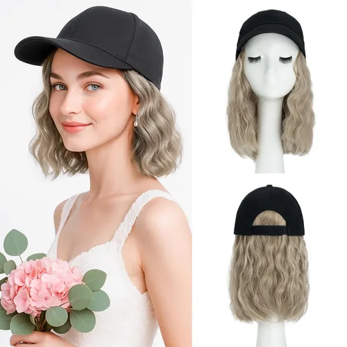 Miniatura 15 de SEGO - Peluca de gorra con pelo adjunto para mujer, gorra negra de béisbol con extensiones de pelo, gorra de béisbol larga y ondulada con ajuste