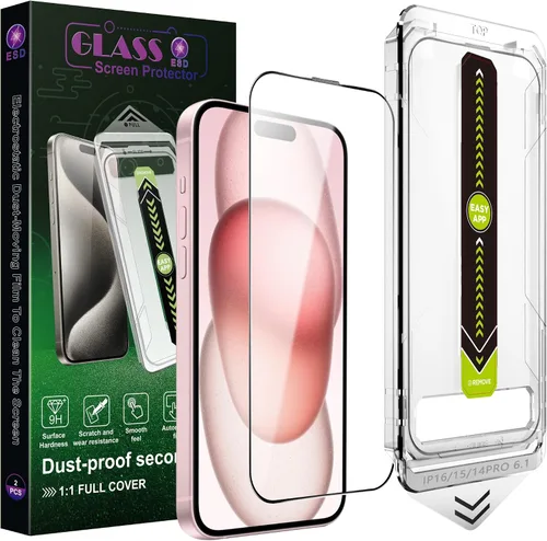 Miniatura 9 de Paquete de 2 protectores de pantalla mate antiluz azul para iPhone 14 Pro Max/15 Plus/16 Plus (6.7 pulgadas), vidrio templado 9H, antirreflejos