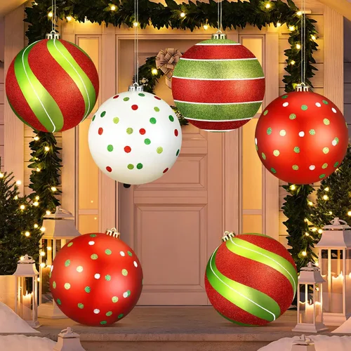 Miniatura 10 de Tigeen 4 adornos de bola de Navidad rojos grandes de 6 pulgadas, adornos colgantes de Navidad extra grandes de 5.906 in con purpurina para invierno