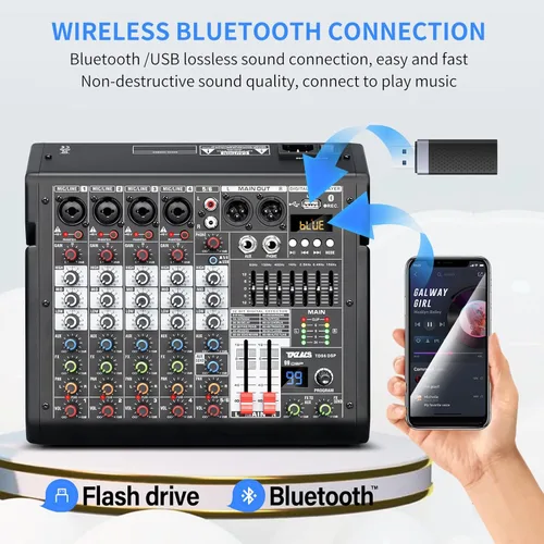 Miniatura 3 de Mezclador de audio, mezclador profesional de DJ de 6 canales con efectos DSP de 99 bits, ecualizador de 7 bandas, alimentación fantasma de 48 V