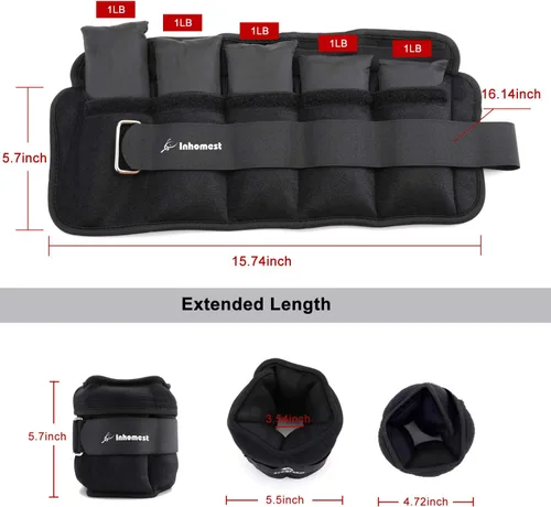Miniatura 2 de Pesas de tobillo ajustables de 1-5/10/12 libras, pesas para piernas para hombres y mujeres, pesas de muñeca y tobillo para terapia física, yoga